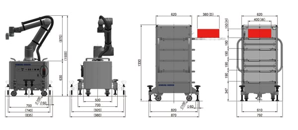 協働ロボット「N-RobotCart」の寸法図